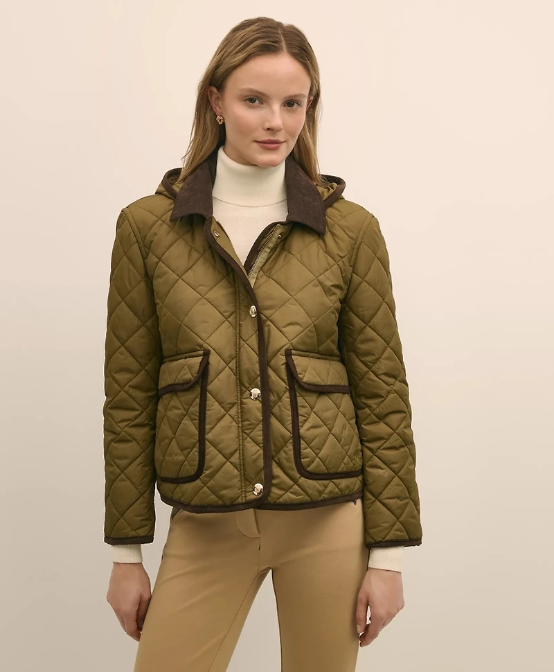 Cropped Quilted Hooded Jacket With Suede Trim