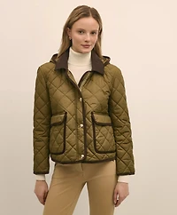 Cropped Quilted Hooded Jacket With Suede Trim