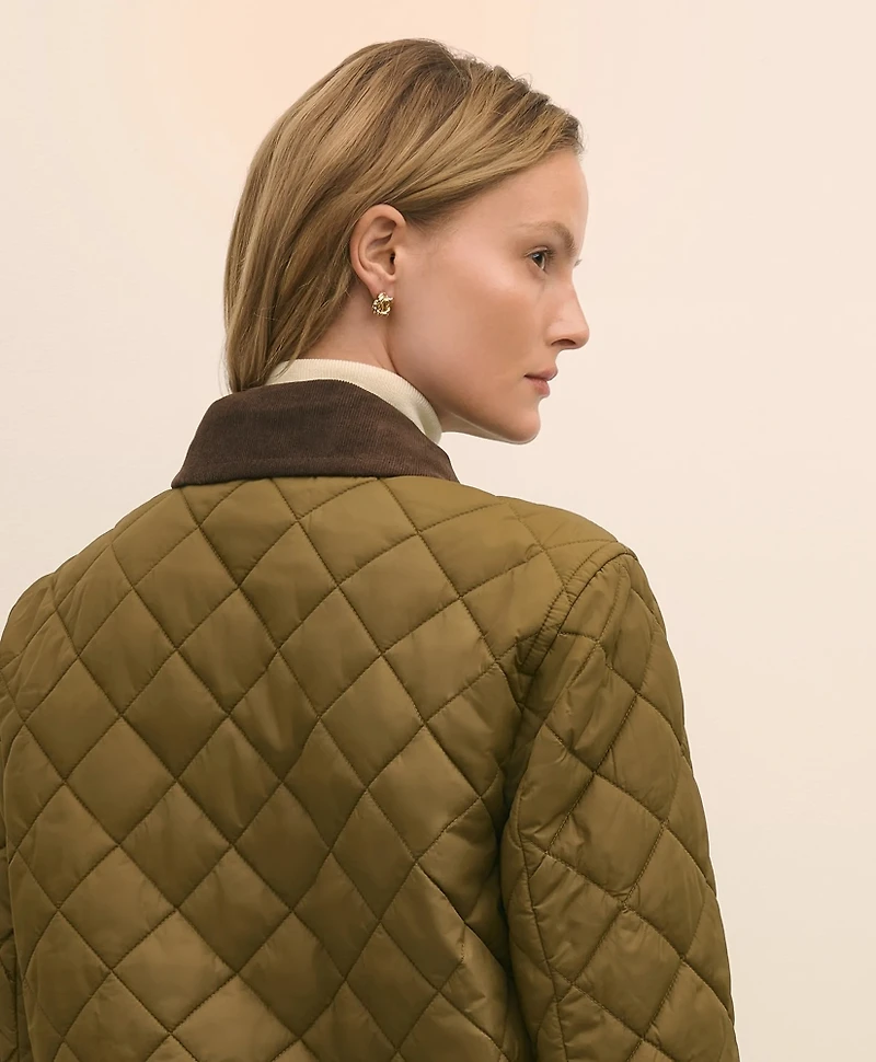 Cropped Quilted Hooded Jacket With Suede Trim