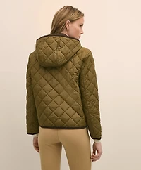Cropped Quilted Hooded Jacket With Suede Trim