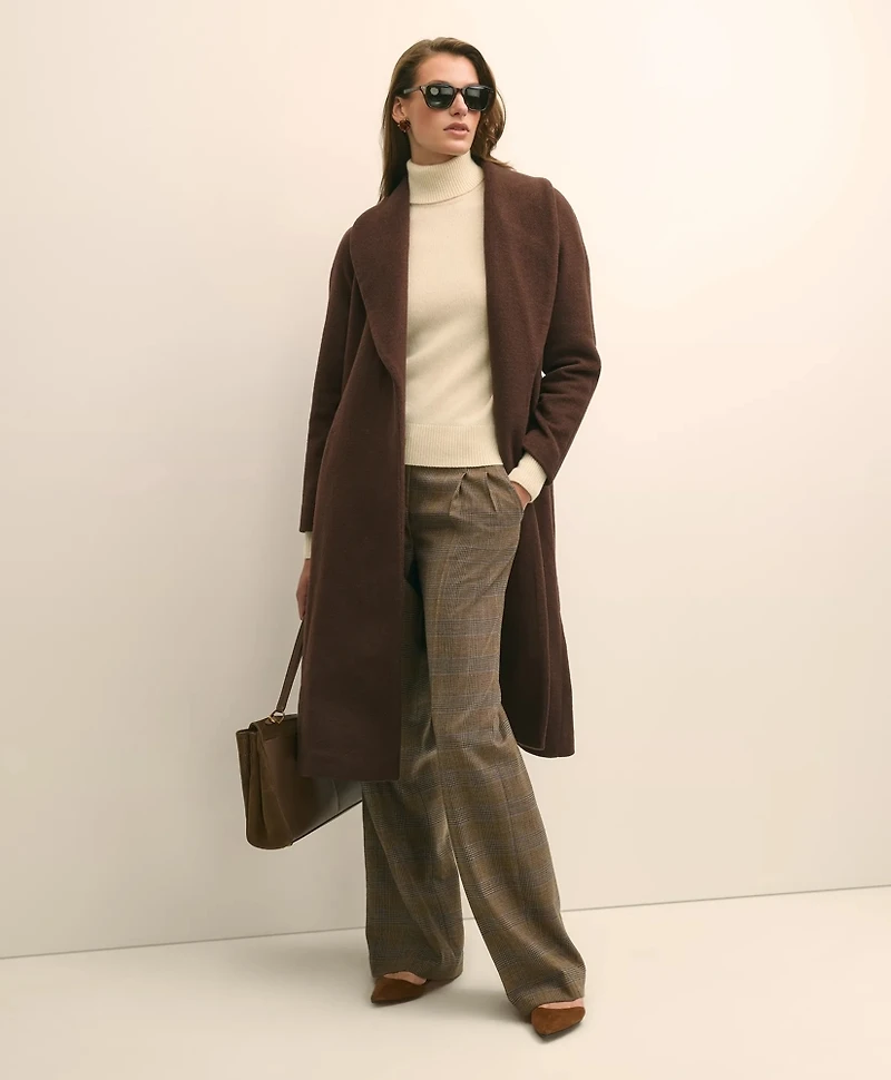 Wool Blend Shawl-Collar Wrap Coat