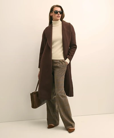 Wool Blend Shawl-Collar Wrap Coat