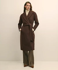 Wool Blend Shawl-Collar Wrap Coat