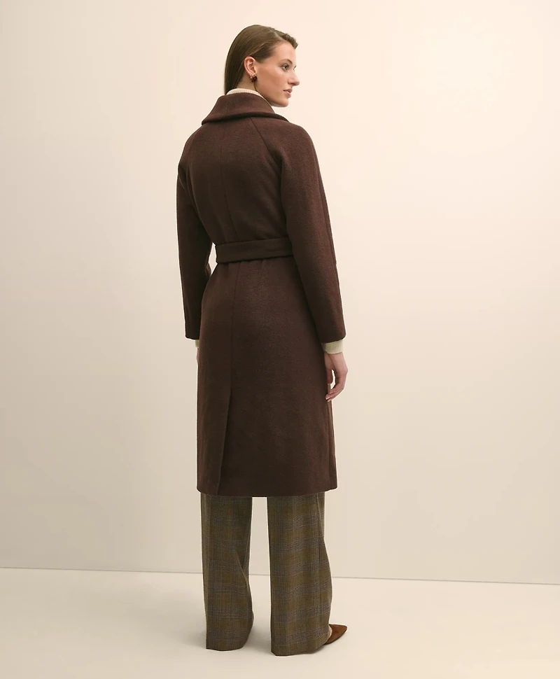 Wool Blend Shawl-Collar Wrap Coat
