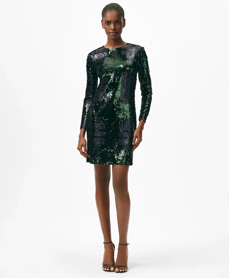 Relaxed Shift Dress Sequined Black Watch Motif