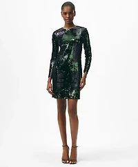 Relaxed Shift Dress Sequined Black Watch Motif