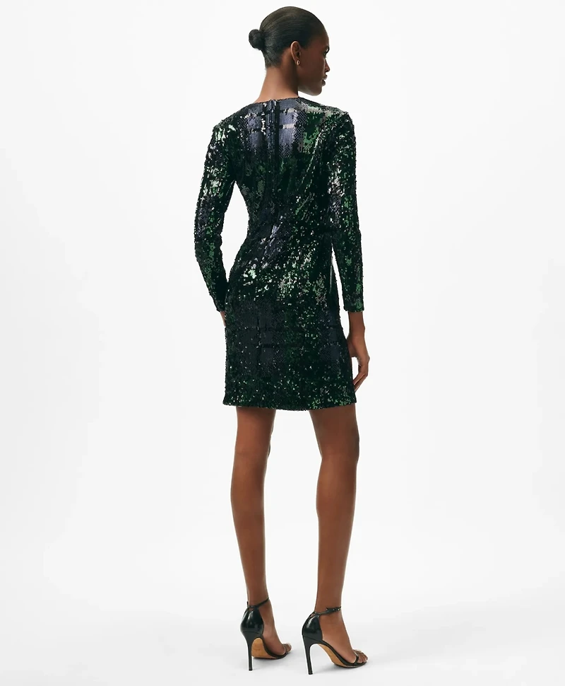Relaxed Shift Dress Sequined Black Watch Motif