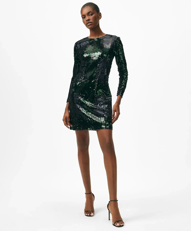 Relaxed Shift Dress Sequined Black Watch Motif