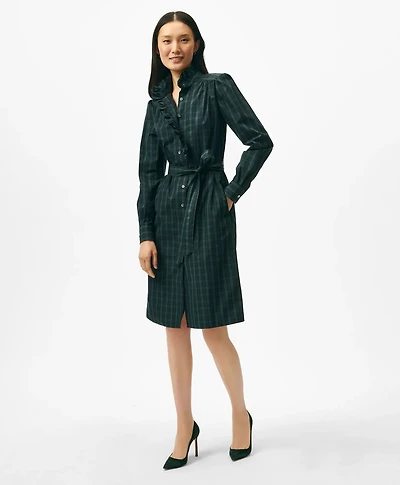 Belted Ruffle-Detail Shirt Dress Black Watch Supima<sup>®</sup> Cotton