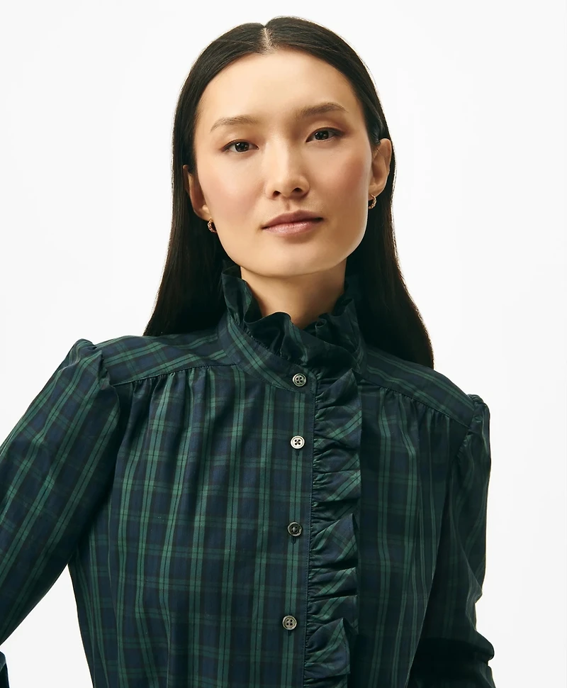 Belted Ruffle-Detail Shirt Dress Black Watch Supima<sup>®</sup> Cotton