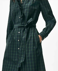 Belted Ruffle-Detail Shirt Dress Black Watch Supima<sup>®</sup> Cotton