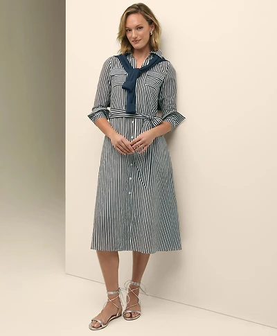 Cotton-Silk Stripe Utility Shirt Dress