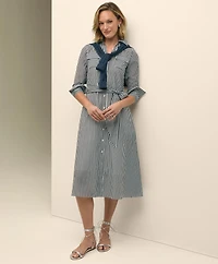 Cotton-Silk Stripe Utility Shirt Dress