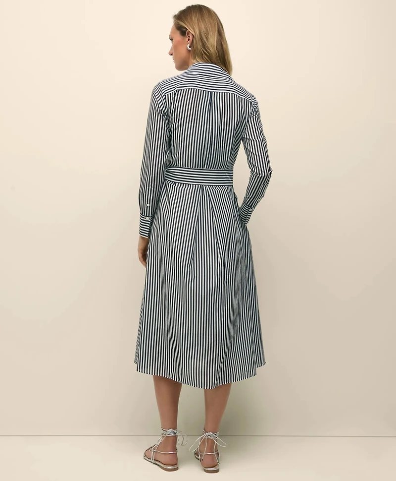 Cotton-Silk Stripe Utility Shirt Dress