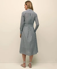 Cotton-Silk Stripe Utility Shirt Dress