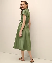 Cotton Smocked Waist Cap-Sleeve Shirt Dress