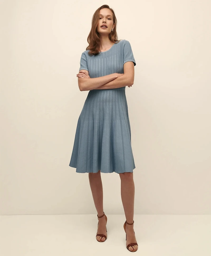 A-Line Pleated Short-Sleeve Sweater Dress