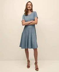 A-Line Pleated Short-Sleeve Sweater Dress