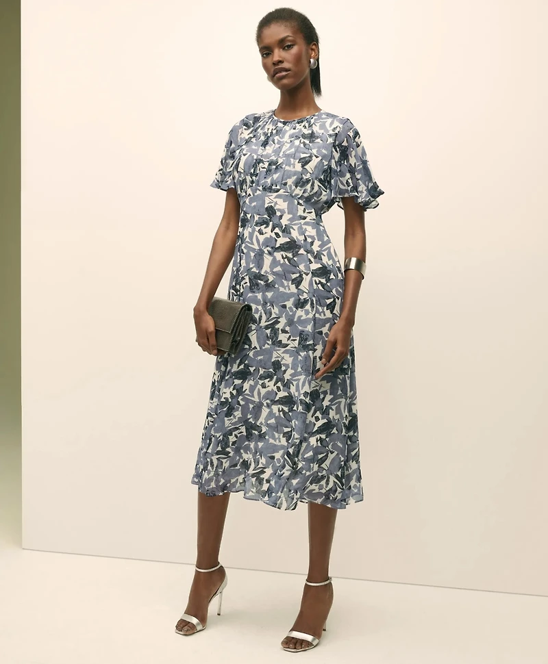 Chiffon Floral Flutter Sleeve Dress
