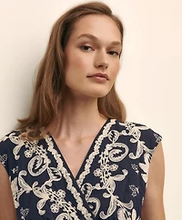 Cotton Voile Embroidered Short-Sleeve Fit-And-Flare Dress