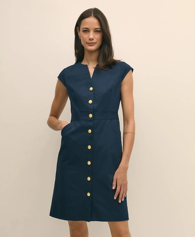 Button Front Dress Cotton Faille