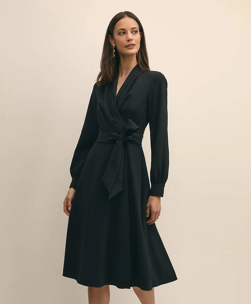 Fit-And-Flare Crepe Wrap Dress