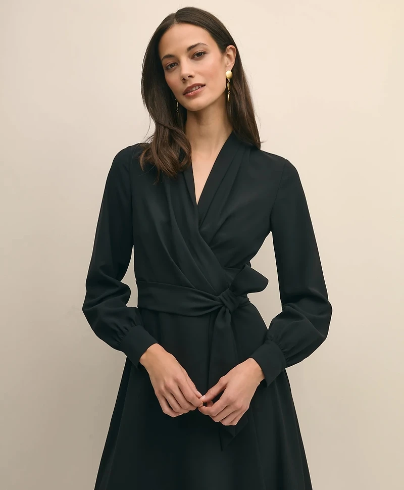 Fit-And-Flare Crepe Wrap Dress