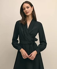 Fit-And-Flare Crepe Wrap Dress