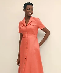 Linen A-Line Belted Shirt Dress
