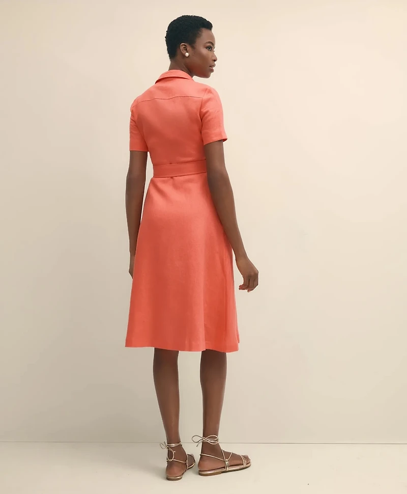 Linen A-Line Belted Shirt Dress