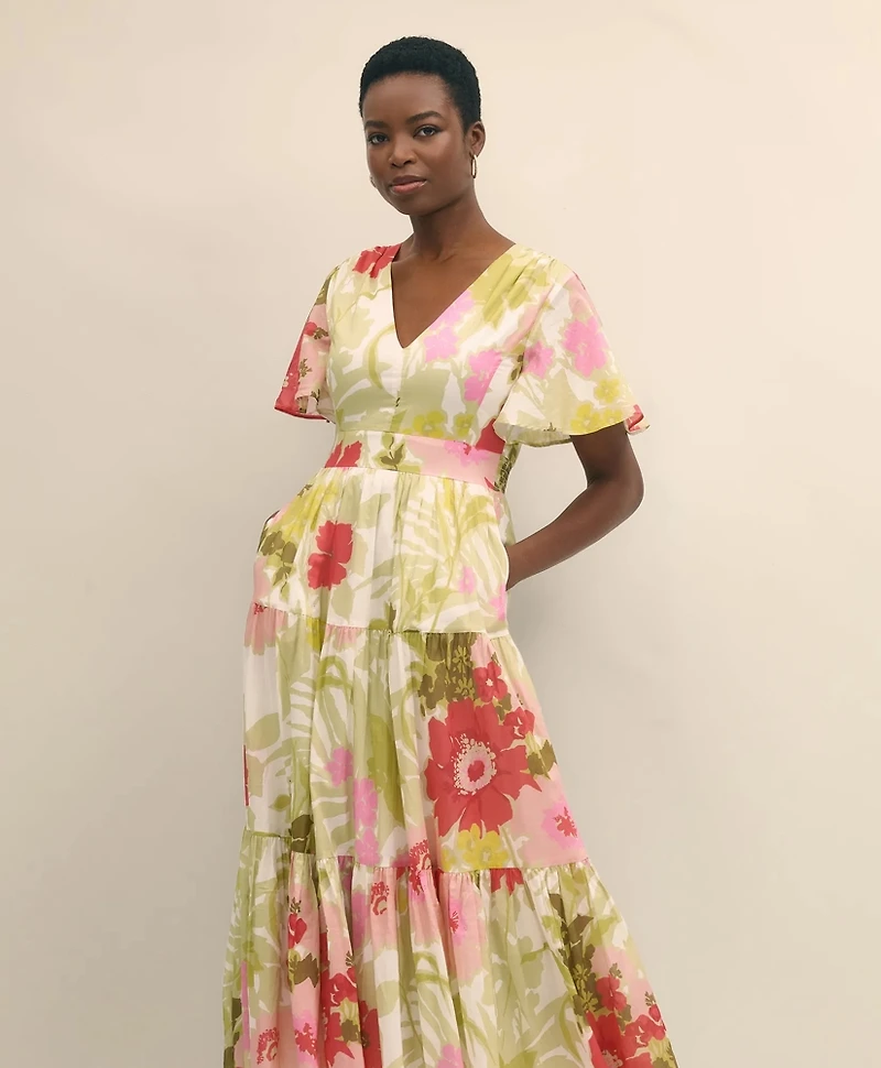 Cotton Floral Tiered Maxi Dress