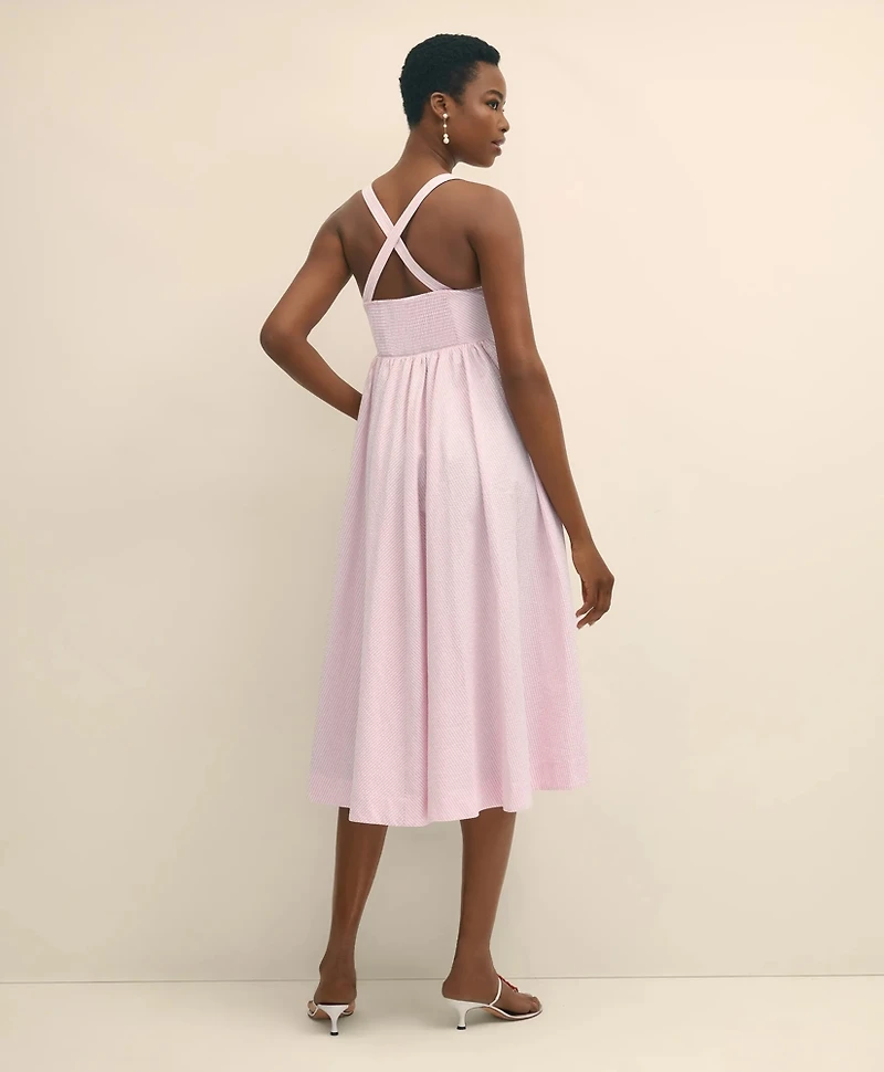 Cotton Blend Seersucker Fit-And-Flare Dress