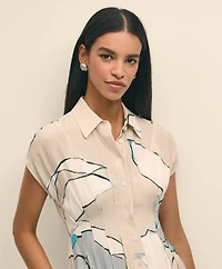 Crepe A-Line Abstract Print Shirt Dress
