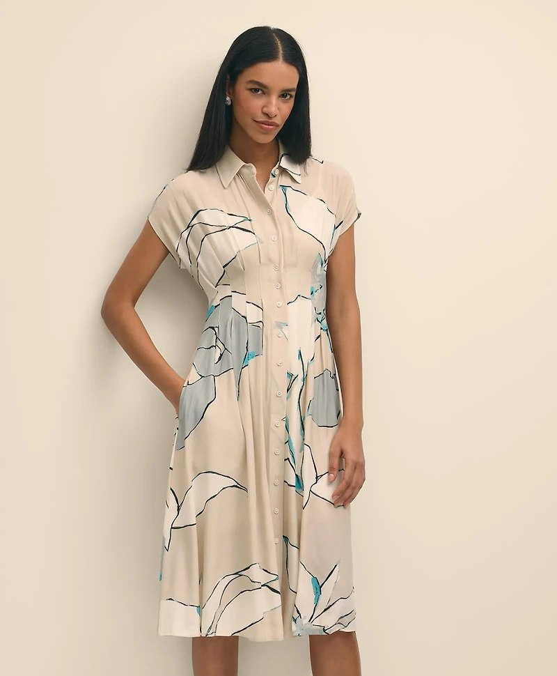 Crepe A-Line Abstract Print Shirt Dress