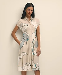Crepe A-Line Abstract Print Shirt Dress