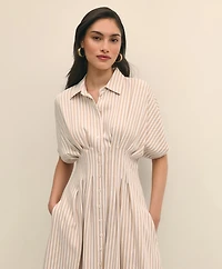 Striped Pleated Fit-And-Flare Shirt Dress