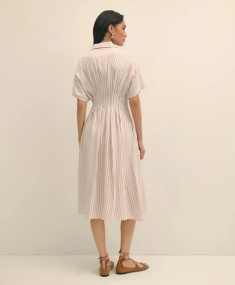 Striped Pleated Fit-And-Flare Shirt Dress