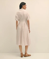 Striped Pleated Fit-And-Flare Shirt Dress