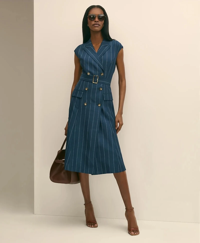 Lyocell-Blend Pinstripe Trench Dress