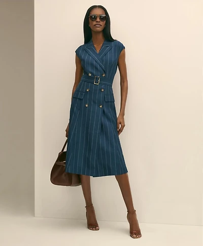Lyocell-Blend Pinstripe Trench Dress
