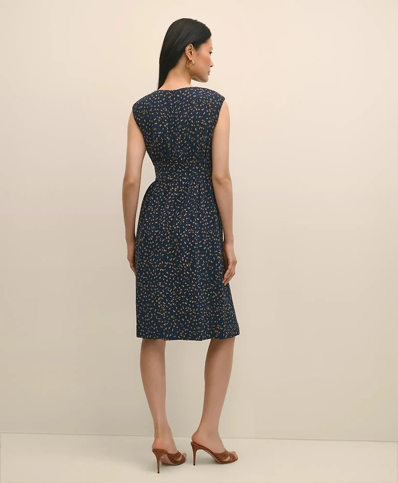 Georgette Crepe Abstract Print Faux-Wrap Dress
