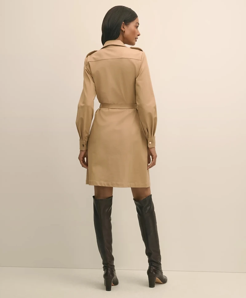 Cotton Blend Twill Belted Shirt Dress