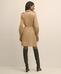 Cotton Blend Twill Belted Shirt Dress