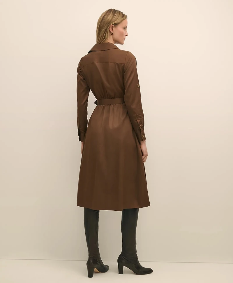 Cotton Sateen Fit-And-Flare Belted Shirt Dress