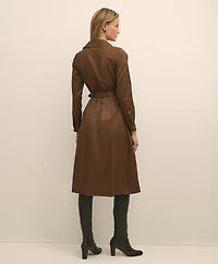 Cotton Sateen Fit-And-Flare Belted Shirt Dress