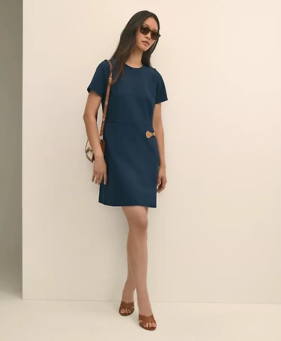 Ponte Short-Sleeve Mini Dress With Buckle Detail