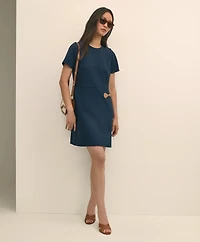 Ponte Short-Sleeve Mini Dress With Buckle Detail