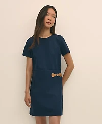 Ponte Short-Sleeve Mini Dress With Buckle Detail