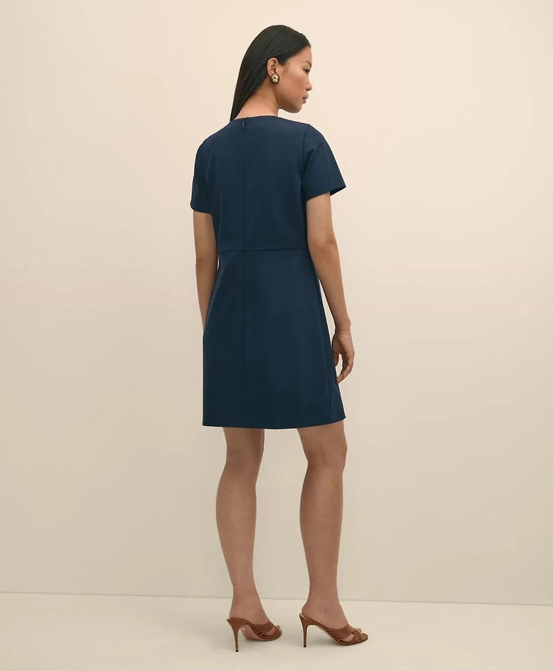 Ponte Short-Sleeve Mini Dress With Buckle Detail