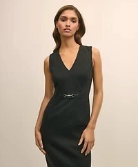 Wool Blend Horsebit-Trim Sheath Dress